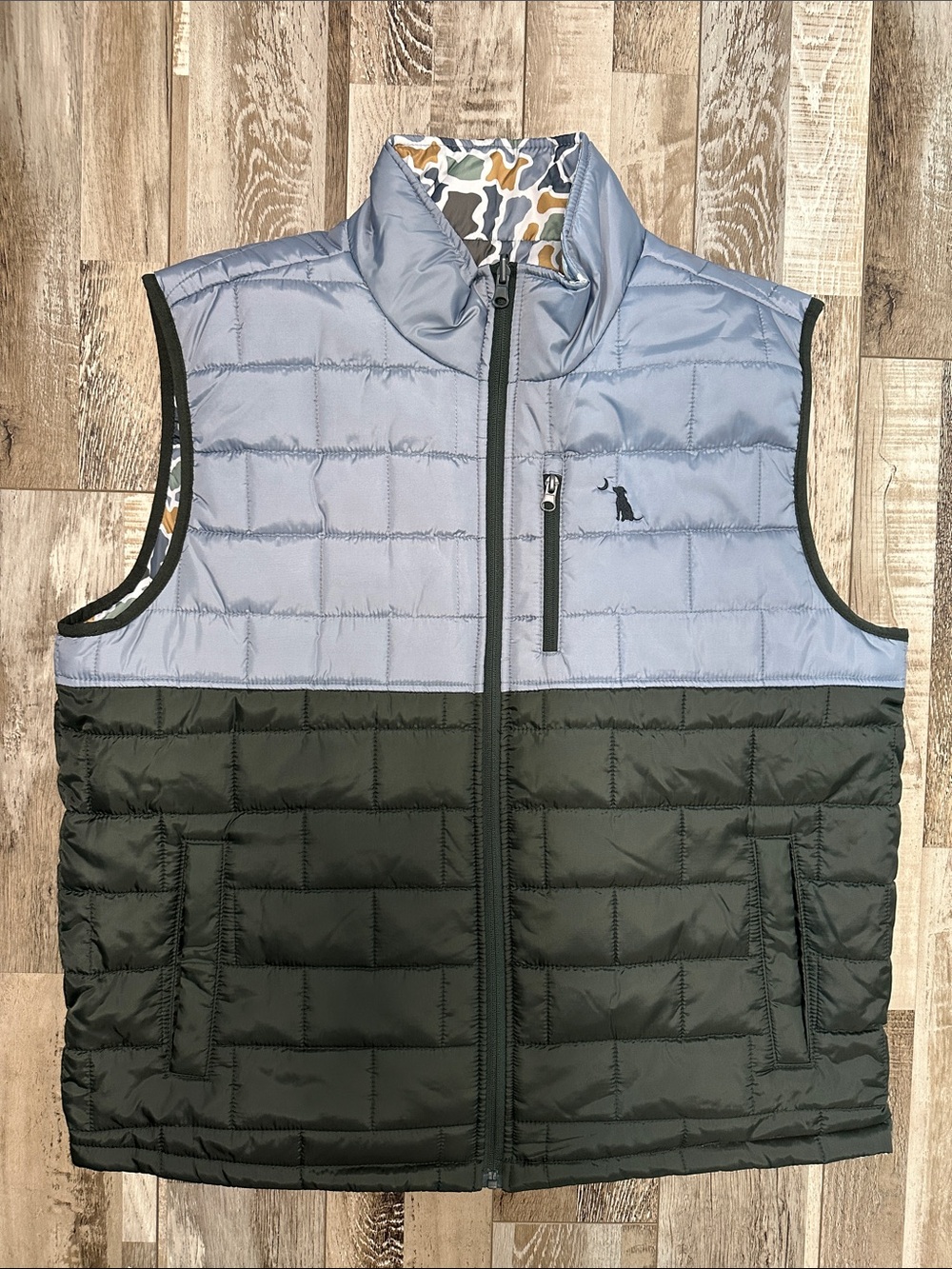 Men's Two-Tone Reversible to Camo Duck Down Vest - Blue and Black